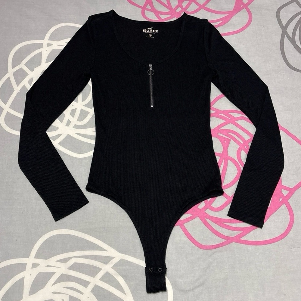 Hollister Black Long Sleeve Zip-Up Bodysuit